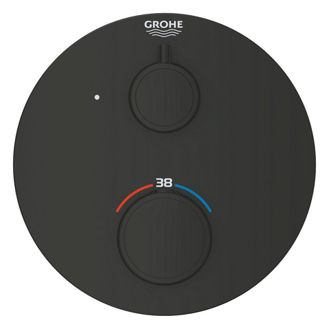 Grohe Grohtherm Mengkraan - afdekset - thermostatisch -1 uitgang - rond - matte black (mat zwart) SW1077325