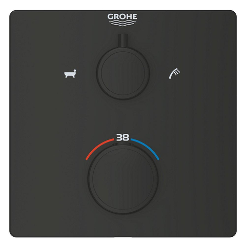 Grohe Grohtherm Badmengkraan - afdekset - thermostatisch - 2 uitgangen - vierkant - matte black (mat zwart) SW1077320