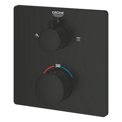 Grohe Grohtherm Douchemengkraan - afdekset - thermostatisch - 2 uitgangen - vierkant - matte black (mat zwart) SW1077253