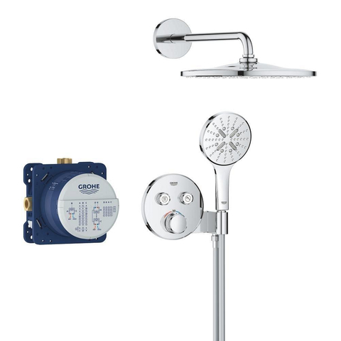 Grohe Grohtherm SmartControl ensemble de douche pluie encastré – thermostatique – douche de tête Ø 31 cm – bras mural courbé 42.4 cm – chrome SW1077213