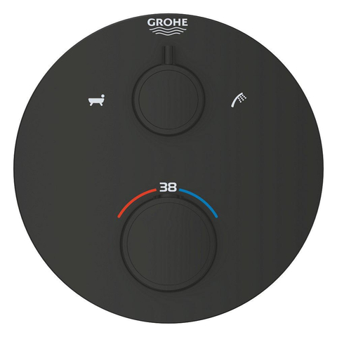 Grohe Grohtherm Badmengkraan - afdekset - thermostatisch - 2 uitgangen - met omstelling - rond - matte black (mat zwart) SW1077405