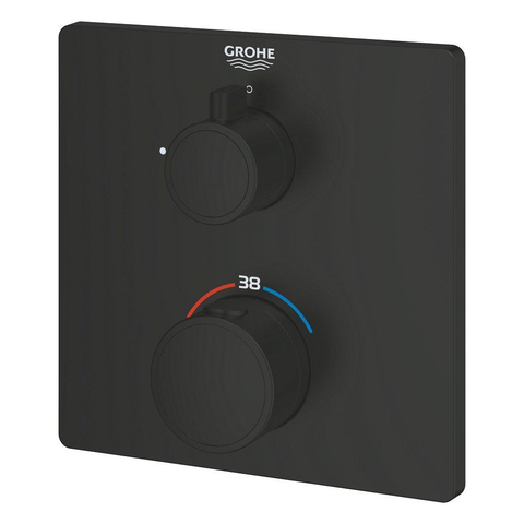 Grohe Grohtherm Mengkraan - afdekset - thermostatisch - 1 uitgang - vierkant - matte black (mat zwart) SW1077307