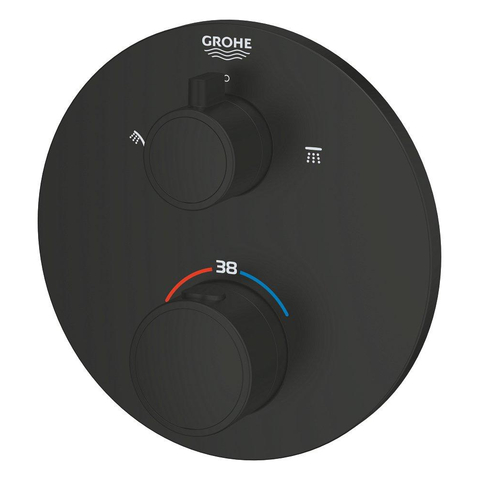 Grohe Grohtherm Douchemengkraan - afdekset - thermostatisch - 2 uitgangen - met omstelling - rond - matte black (mat zwart) SW1077225