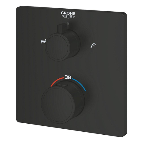 Grohe Grohtherm Badmengkraan - afdekset - thermostatisch - 2 uitgangen - vierkant - matte black (mat zwart) SW1077320