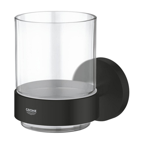 Grohe Essentials Bekerhouder - 10.6x9.9cm - met glas - matte black (mat zwart) SW1077393
