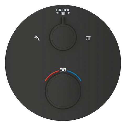 Grohe Grohtherm Douchemengkraan - afdekset - thermostatisch - 2 uitgangen - met omstelling - rond - matte black (mat zwart) SW1077225