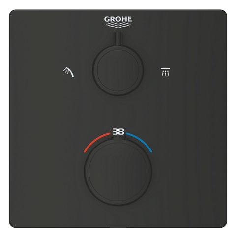 Grohe Grohtherm Douchemengkraan - afdekset - thermostatisch - 2 uitgangen - vierkant - matte black (mat zwart) SW1077253