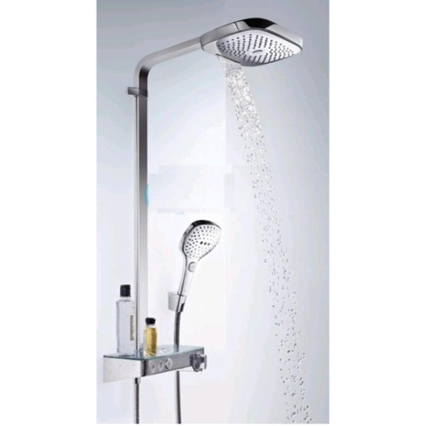 Hansgrohe Raindance Select E 300 - showerpipe: - met Showertablet - 300 opbouwkraan - thermostatisch - met handdouche - 3jet en hoofddouche - 3jet wit/chroom - thermostaat - wit chroom 0452234