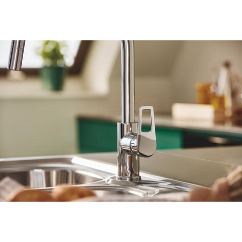 Grohe BauLoop Keukenmengkraan - C-uitloop - uittrekbare mousseur - chroom SW930347