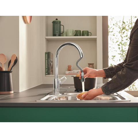 Grohe BauLoop Keukenmengkraan - C-uitloop - uittrekbare mousseur - chroom SW930347