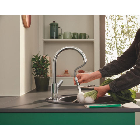 Grohe BauEdge Keukenmengkraan - C-uitloop - uittrekbare mousseur - chroom SW930438