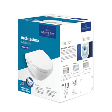 Villeroy & Boch Architectura Wandcloset Pack - 48cm - spoelrandloos Twistflush CeramicPlus - White (glans grijs) SW1162208