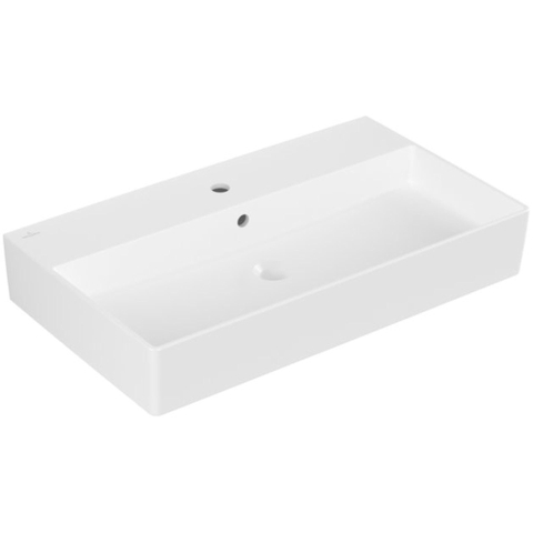Villeroy & Boch memento 2.0 wastafel - voor handdoekhouders - 80x47cm - met overloop - 1 kraangat CeramicPlus - Stone White (mat wit) SW336052