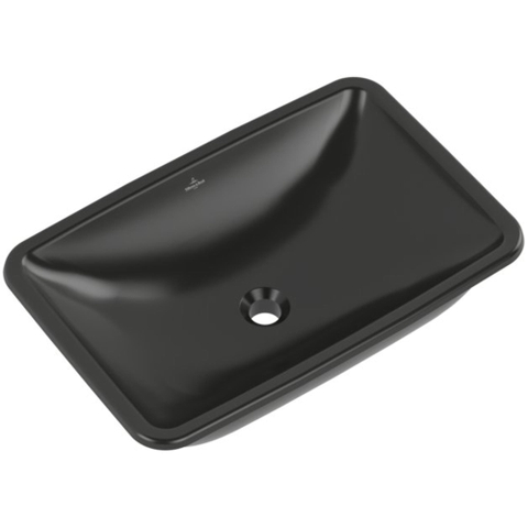 Villeroy & Boch Loop & Friends onderbouwwastafel - 61.5x38cm - zonder kraangat - met overloop CeramicPlus - Pure Black (zwart) SW1162572