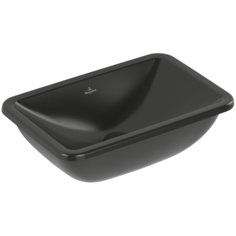 Villeroy & Boch Loop & Friends onderbouwwastafel - 45x28cm - zonder kraangat - met overloop CeramicPlus - Pure Black (zwart) SW1162272