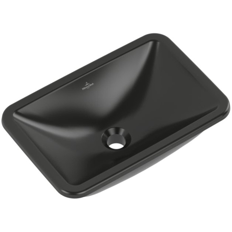 Villeroy & Boch Loop & Friends onderbouwwastafel - 45x28cm - zonder kraangat - met overloop CeramicPlus - Pure Black (zwart) SW1162272