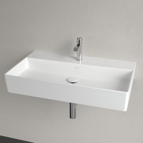 Villeroy & Boch memento 2.0 wastafel - voor handdoekhouders - 80x47cm - zonder overloop - 1 kraangat CeramicPlus - White Alpine (glans wit) SW358450