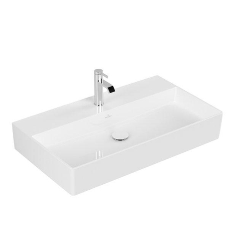Villeroy & Boch memento 2.0 wastafel - voor handdoekhouders - 80x47cm - zonder overloop - 1 kraangat CeramicPlus - White Alpine (glans wit) SW358450
