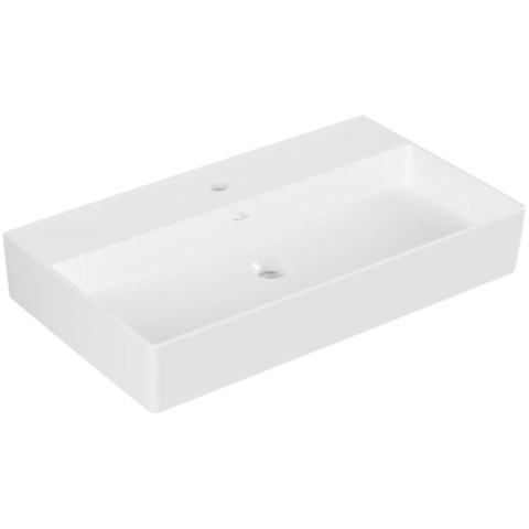 Villeroy & Boch memento 2.0 wastafel - voor handdoekhouders - 80x47cm - zonder overloop - 1 kraangat CeramicPlus - White Alpine (glans wit) SW358450