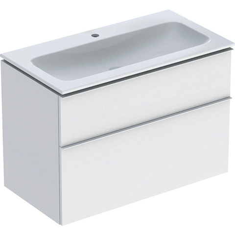 Geberit ICon wastafel - 90cm KeraTect - met onderkast - 2 la witmat - softclose - mat wit SW637838