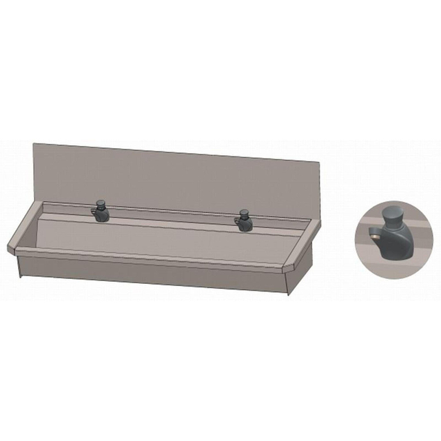 Intersan Sanilav wasgoot met spatbord 120cm met 2 zelfsluitendekranen inox 304 302L3