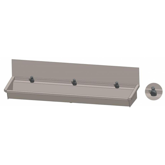 Intersan Sanilav wasgoot met spatbord 180cm met 3 zelfsluitendekranen inox 304 303L3