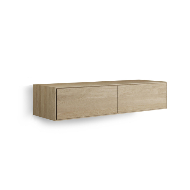 Looox Wood collection Wood wastafelonderbouwkast m. 2 laden 140x30x46cm eiken - old grey - beschadigd - OUTLET UDEN wf1400-2