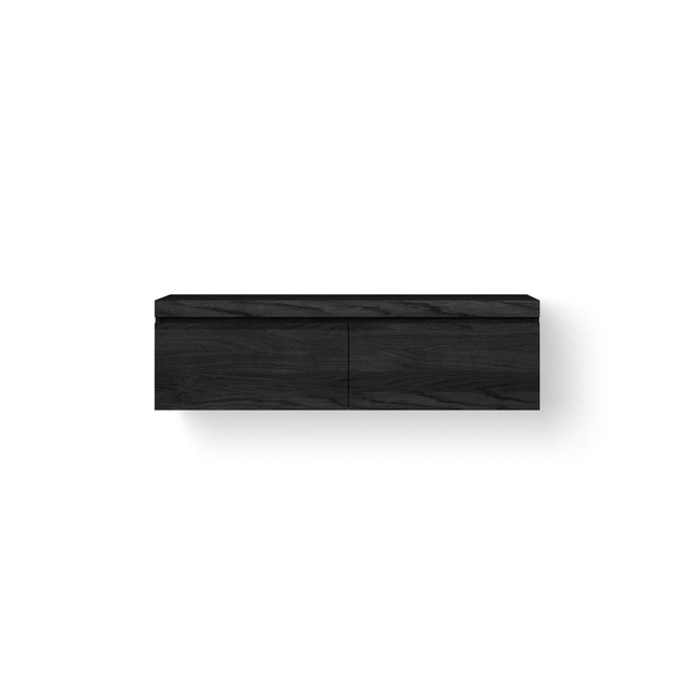 Looox Wooden Wastafelonderkast - vlak front - 2 lades - afvoer links en rechts - 140x45x46 cm - zwart WDB1400BL