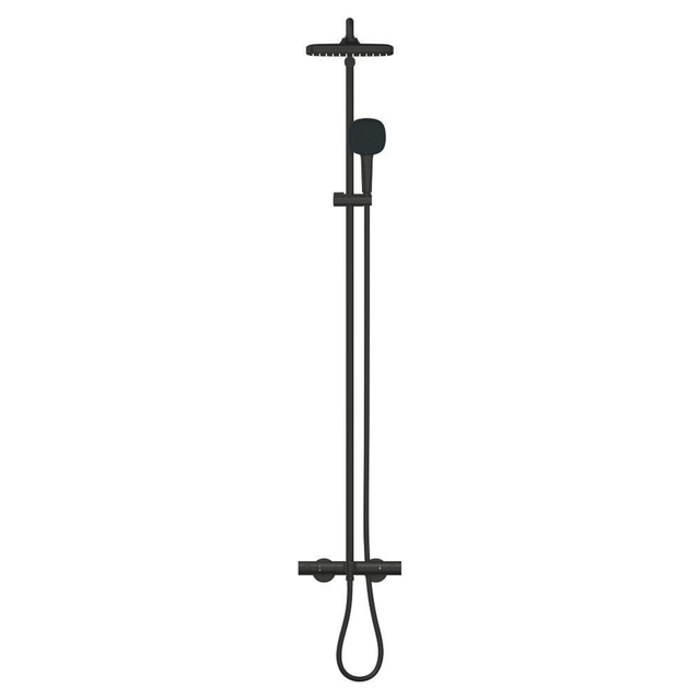 GROHE Tempesta 250 Cube Regendoucheset met badkraan - hoofddouche 25cm - vierkante handdouche - 2 straalsoorten - met thermostaatkraan - matte black (zwart) 266912431