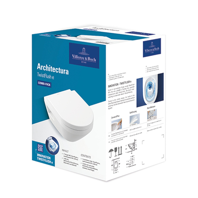 Villeroy & Boch Architecturacombi-pack m. wandcloset diepspoel twistflush37x53x35cmm. closetzitting m. softclose en quick releasewit alpin 5684cl01