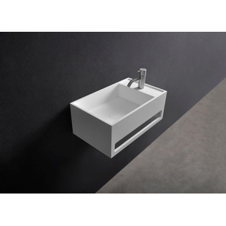 Ideavit Solidcube Lavabo 50x30x20cm rectangulaire 1 trou pour robinetterie 1 vasque avec porte serviette Solid surface blanc