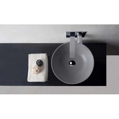Ideavit Solidthin opbouw wastafel 39x39x14.5cm rond 0 kraangaten 1 wasbak Solid surface lichtgrijs OUTLETSTORE