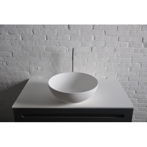 Ideavit Solidthin Lavabo à poser 39x39x14.5cm rond sans trou pour robinetterie 1 vasque Solid surface blanc SW85902