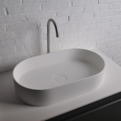 Ideavit Solidthin Lavabo à poser 60x35x12.5cm ovale sans trou pour robinetterie 1 vasque Solid surface blanc SW85905