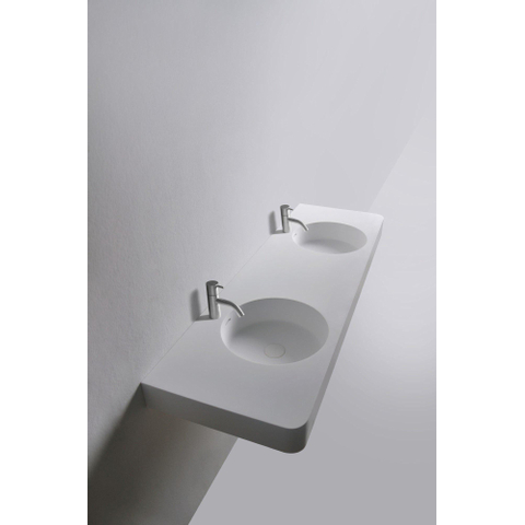 Ideavit Solidbrio Lavabo 150x48x10cm rectangulaire sans trou pour robinetterie 2 vasques Solid surface blanc SW85932
