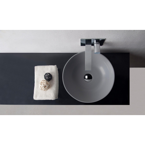 Ideavit Solidthin opbouw wastafel 39x39x14.5cm rond 0 kraangaten 1 wasbak Solid surface lichtgrijs OUTLETSTORE STORE26938