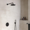 Hotbath Cobber IBS20A Ensemble de douche de tête encastré - bras de douche mural 35 cm - douche de tête ronde 20 cm - douchette barre - nickel brossé SW230002