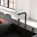 Hotbath Fellow mitigeur de cuisine trois trous avec bec orientable et douchette extractible nickel brossé SW230407