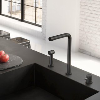 Hotbath Fellow Robinet de cuisine 3 trous avec douchette extractible blanc mat