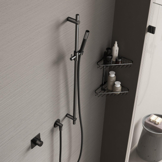 Hotbath Cobber glijstang 90cm met wandaansluitbocht 150cm doucheslang en staafhanddouche koper geborsteld PVD OUTLETSTORE