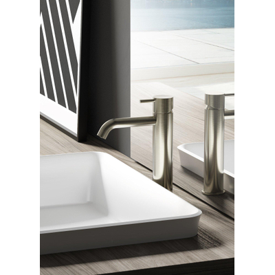 Hotbath Cobber robinet de lavabo hauteur moyenne avec bec courbé sans vidage nickel brossé