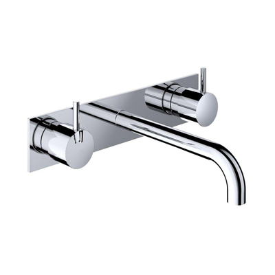 Hotbath Cobber Mitigeur lavabo encastrable 3 trous avec plaque derrière et bec 18cm nickel brossé