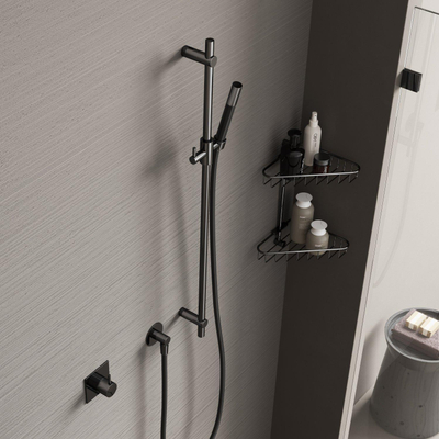 Hotbath Cobber barre de douche 90cm avec coude de raccordement mural flexible de douche 150cm et douchette barre cuivre brossé PVD