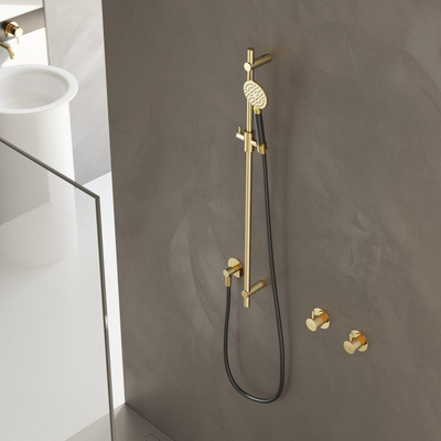 Hotbath Cobber barre de douche 90cm avec coude mural de raccordement flexible de douche 150cm et douchette ronde laiton brossé PVD