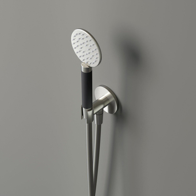 Hotbath Cobber M442 douchette à main ronde avec support mural et sortie et flexible de douche 150cm nickel brossé
