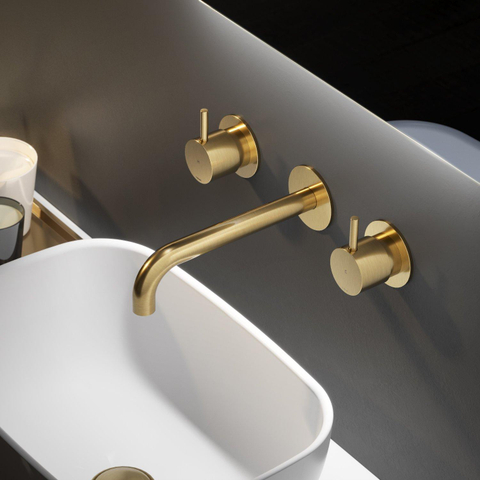 Hotbath Cobber afbouwdeel wastafelkraan - 2-gats - voorsprong 18cm - geborsteld messing (goud) SW1246732