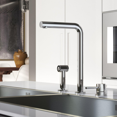 Hotbath Fellow mitigeur de cuisine à trois trous avec bec pivotant et douchette extractible chrome SW230406