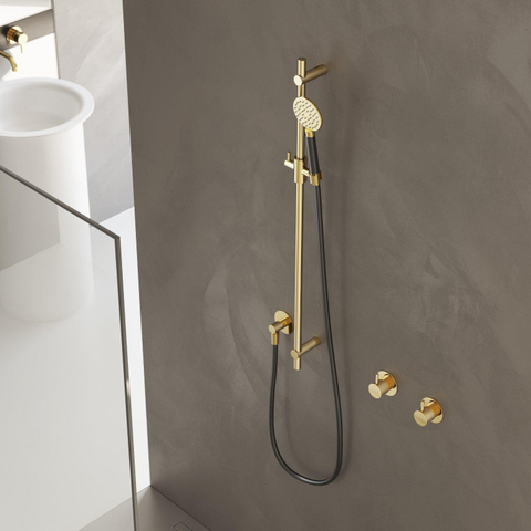 Hotbath Cobber glijstang 90cm met wandaansluitbocht 150cm doucheslang en ronde handdouche messing geborsteld OUTLETSTORE STORE24829