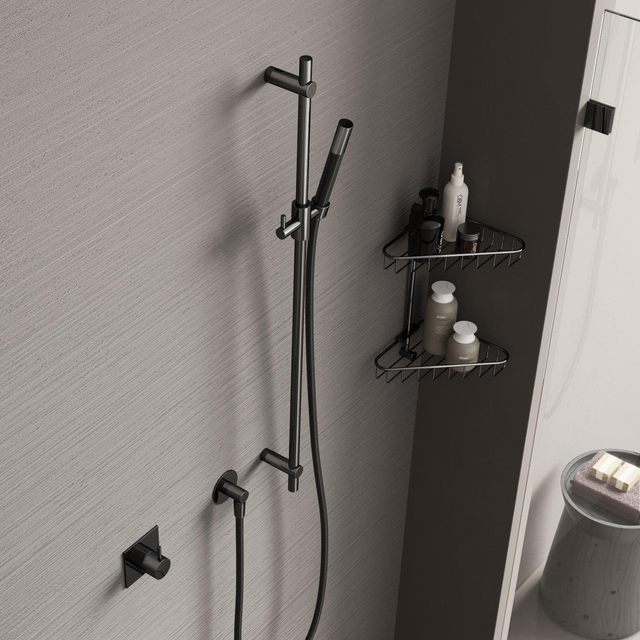 Goedkoopste Hotbath Cobber glijstang 90cm met wandaansluitbocht 150cm doucheslang en staafhanddouche koper geborsteld PVD M307BCP