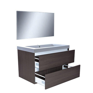 Wiesbaden Vision Ensemble meuble (miroir compris) 80 cm bois nervuré gris